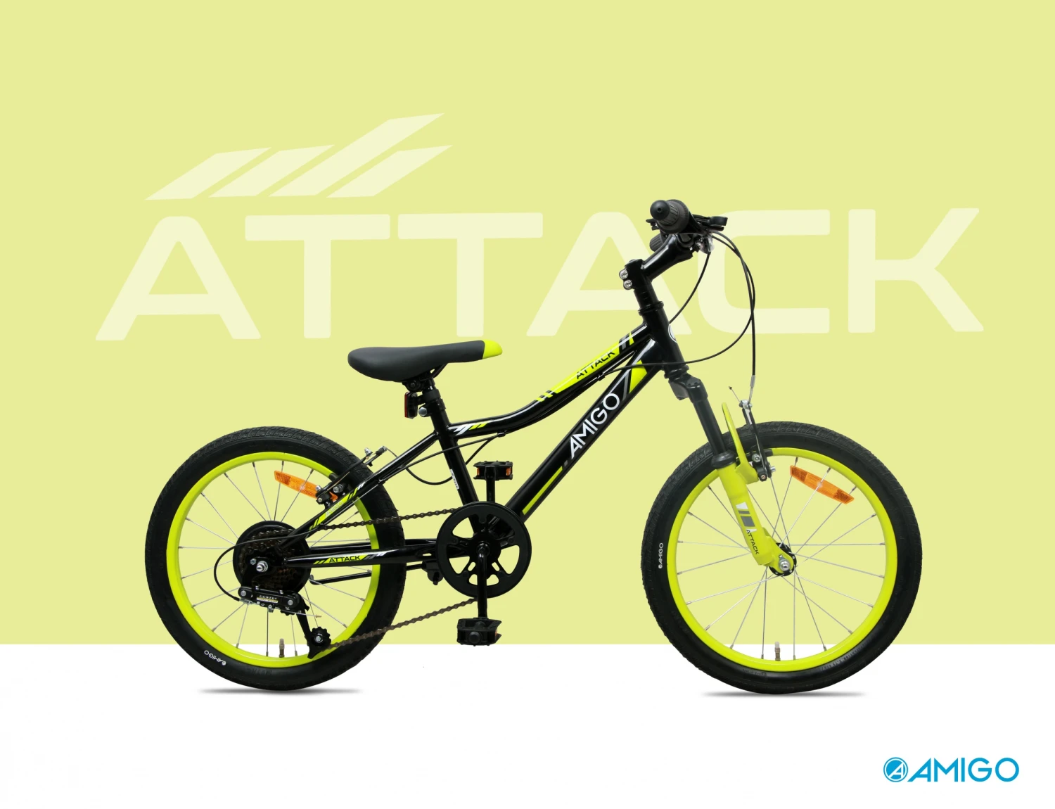 AMIGO Attack-S7 20 Inch 28 Cm Boys 6SP Rim Brakes Black/Yellow - Image 7