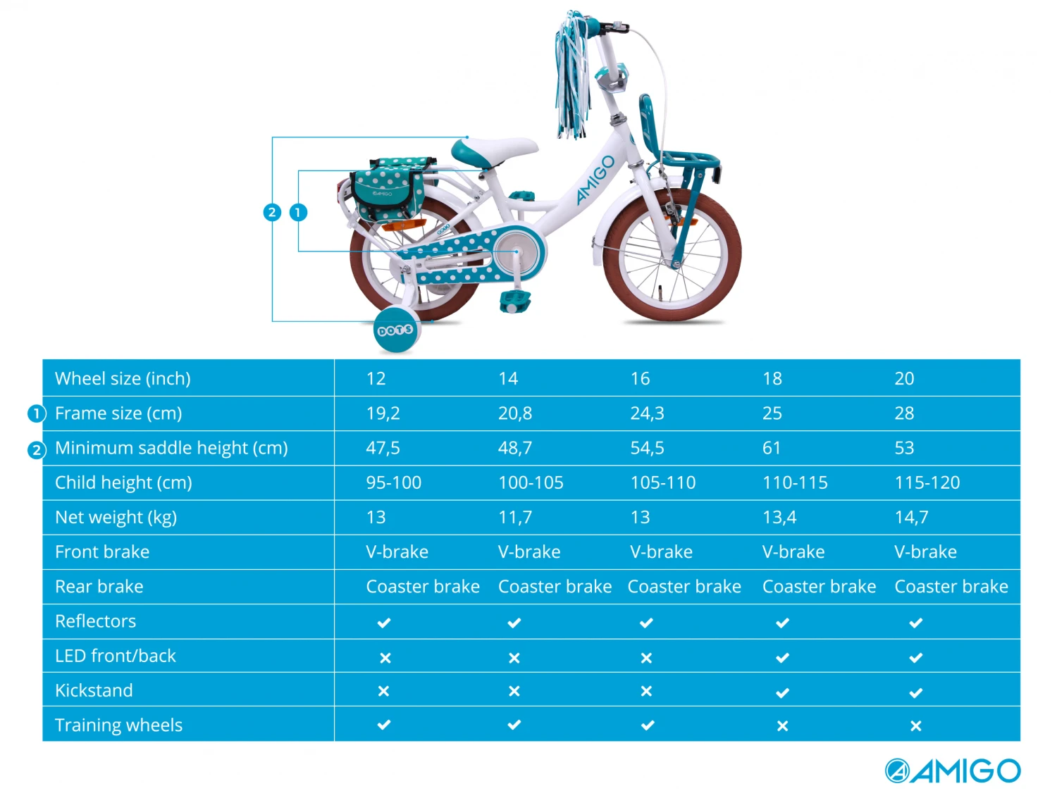 AMIGO Dots 12 Inch Girls Coaster Brake White - Image 8