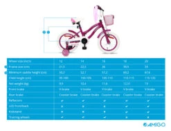 AMIGO Flower 14 Inch 22 Cm Girls Coaster Brake Purple -Bicycle Promotion Shop amigo flower 14 inch 22 cm meisjes terugtraprem bordeaux 9 342621 20200513114417