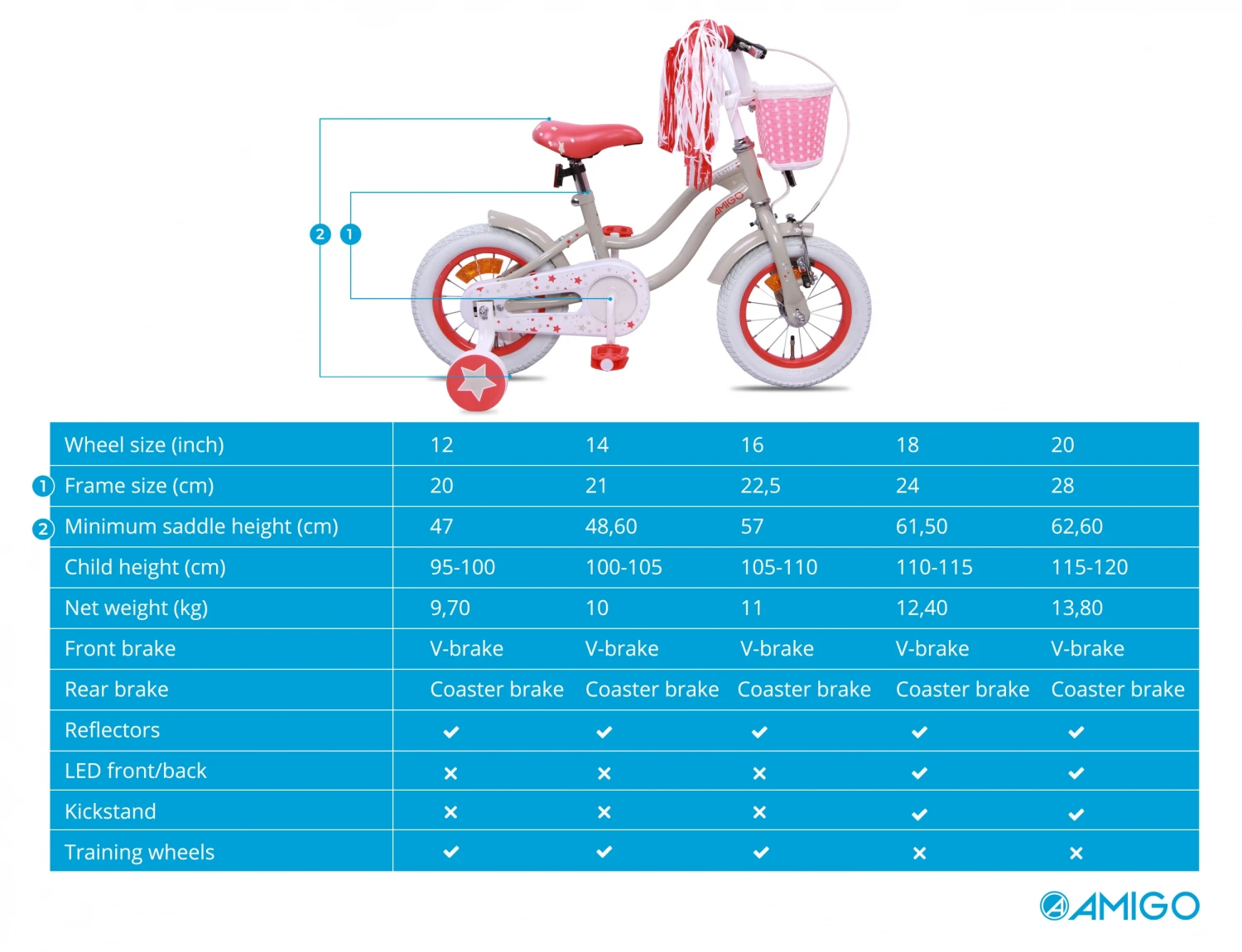 AMIGO Superstar 14 Inch Girls Coaster Brake Cream - Image 8