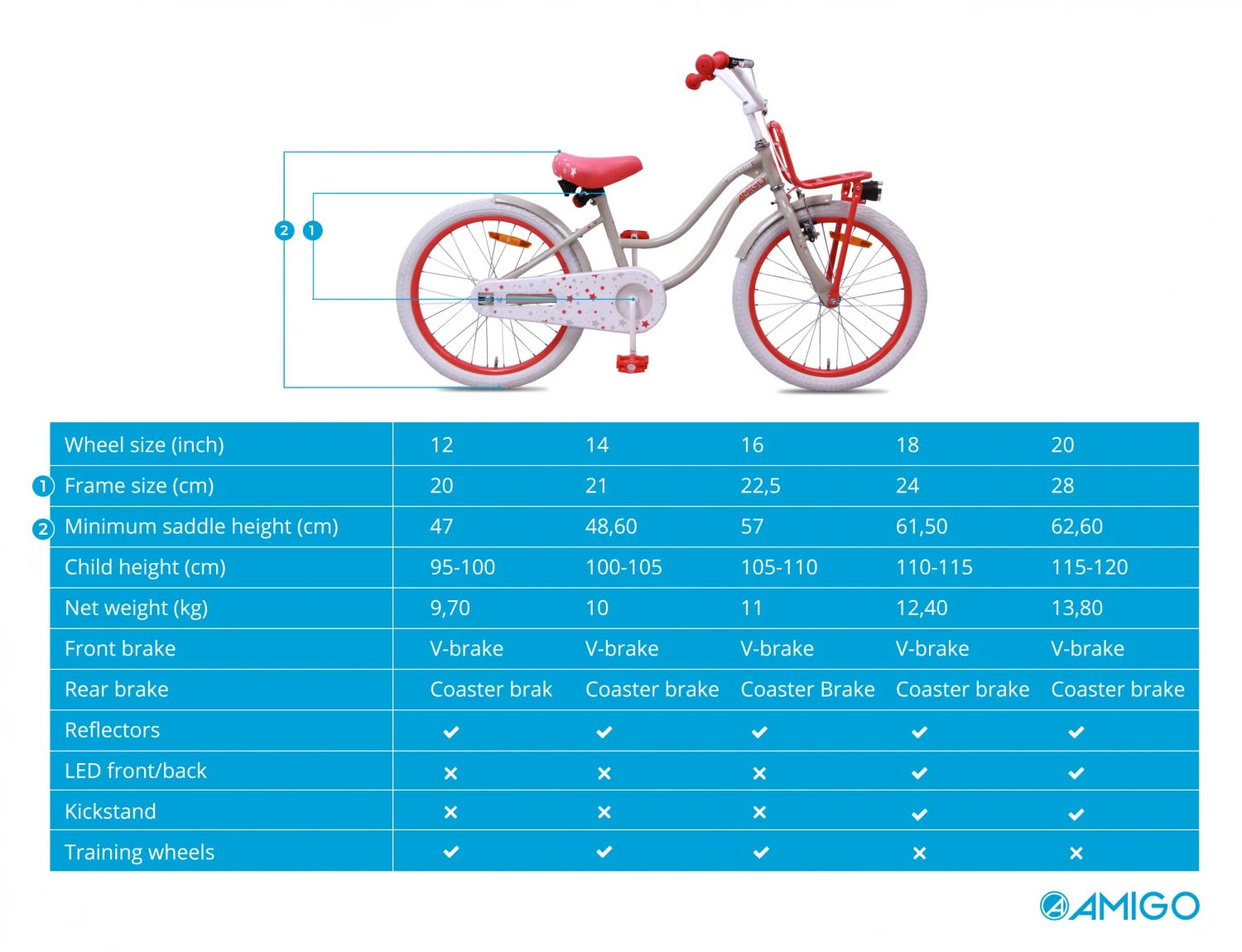 AMIGO Superstar 18 Inch Girls Coaster Brake Cream 8 AMIGO Superstar 18 Inch Girls Coaster Brake Cream - Image 8
