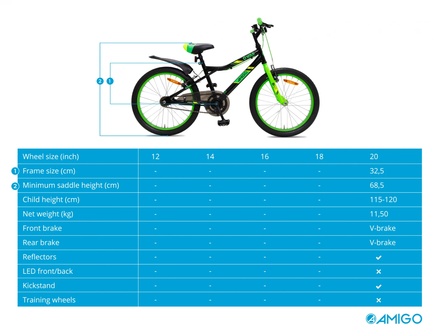 AMIGO Wild 20 Inch 32 Cm Junior Rim Brakes Black/Green - Image 9