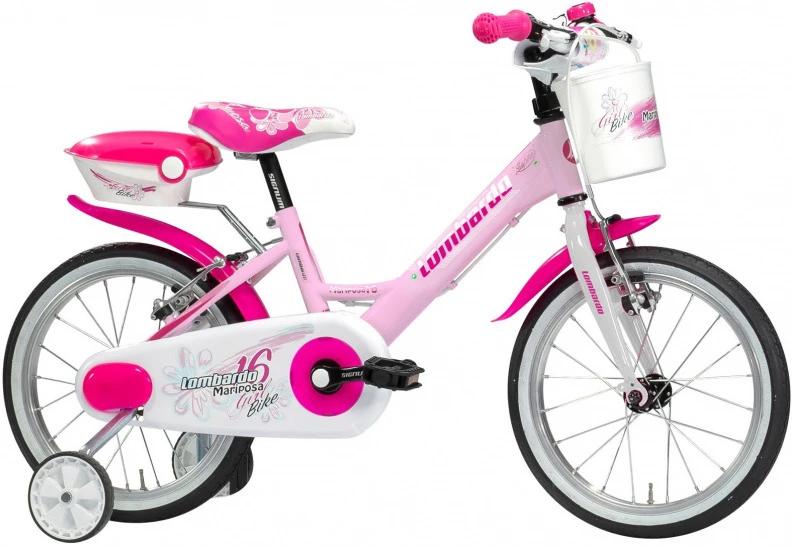 Lombardo Mariposa 16 Inch 23 Cm Girls Rim Brakes White/Pink