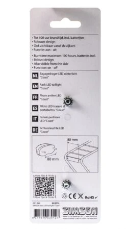 Simson Rear Light Coast Led Luggage Carrier Battery Red -Bicycle Promotion Shop simson achterlicht coast led batterij bagagedrager rood 5 271193 1547808790
