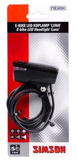 Simson Headlight Lunae-bike Led 6 Cm Front Fork 25 Lux Black -Bicycle Promotion Shop simson koplamp luna e bike led 6 cm voorvork 25 lux zwart 5 291476 20190502150145